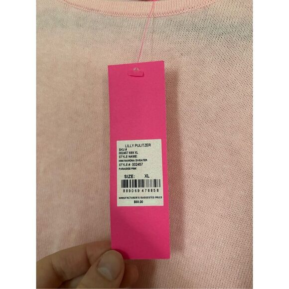 Girls Lilly Pulitzer Mini Ramona Sweater SZ XL Baby Pink Cotton Fringe Preppy - Picture 6 of 6